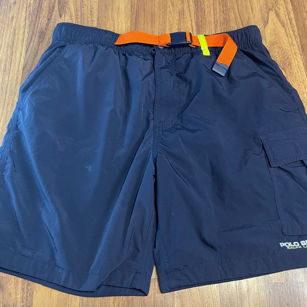 Polo Sport Ralph Lauren Mens M Navy Blue Cargo Shorts Nylon Belted Gorpcore
